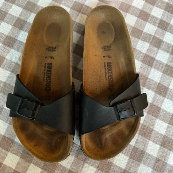 Birkenstock Black Leather Madrid Sandal with Birko-Flor size 34 lightly worn - Picture 4 of 6
